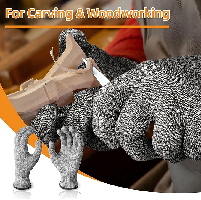 Schwer 2 Pairs ANSI A6 Cut Resistant Gloves, Food Grade Cutting Gloves for Kitchen Food Prep, Mandoline Gloves for Meat Cutting, Oyster Shucking, Knife Proof, Wood Carving, CR1401, L