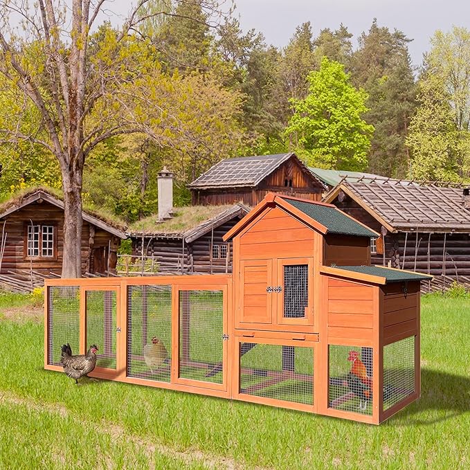 RUNVA 122" Large Chicken Coop with Nest Box and Removable Tray, Hen House for 2-6 Chickens, Outdoor Weatherproof Small Animal Cages