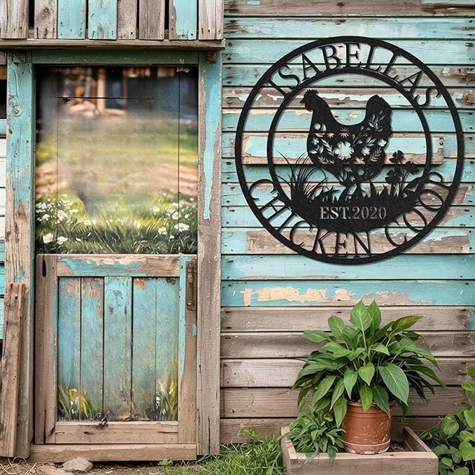 Custom Chicken Coop Metal Decor, Personalized Name Sign for Farmhouse, Metal Farmhouse Wall Art, Gift for Chick Lovers