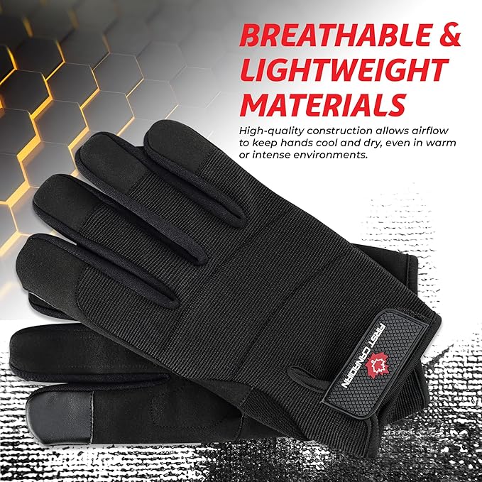 1 Pair Heavy Duty Mechanic Work Gloves for Men & Women – Synthetic Leather Safety Gloves, Puncture Resistant, Durable Utility Gloves for Automotive, Construction, Yard Work & Landscaping (L)