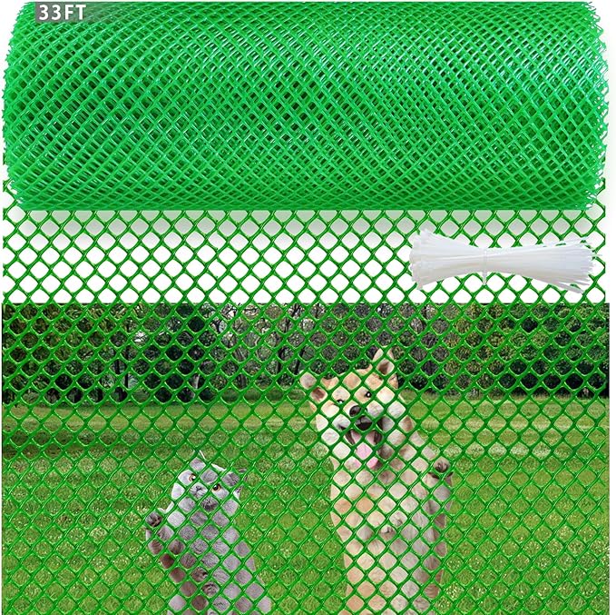 Plastic Pet & Garden Fence - Green 15.7in X 33ft Roll Multi-Use Decorative Chicken Wire Fencing for Poultry, Gardening & Animal Barriers