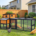 83" Large Wooden Chicken Coop with Run, Outdoor Chicken House for 4-6 Chickens, Ventilation Window & Sliding Doors, Waterproof Felt Roof, Easy-Clean Full Rear Door, Predator-Proof Latches