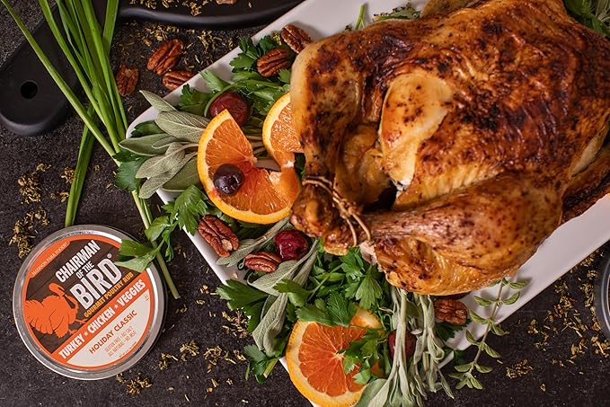 Chairman of the Bird Gourmet Turkey Rub Seasoning – Citrus-Herb Spice Blend – Orange, Cranberry, Rosemary, Sage – Roast, Grill, Smoke – Natural, Gluten-Free, No Salt - 2oz Fresh-Sealed Pouch in Tin