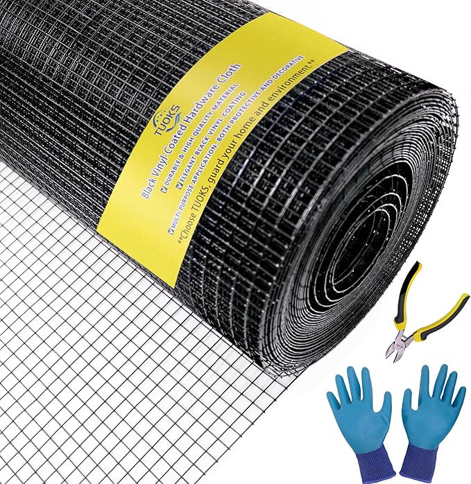 Black Hardware Cloth 1/2inch 36'' x 100ft 19 Gauge PVC Coated Wire Mesh Roll Welded Wire Fence Roll Poultry Netting Snake Fence Rabbit Cages Rodent Wire Chicken Wire Fencing Gopher Wire Cloth