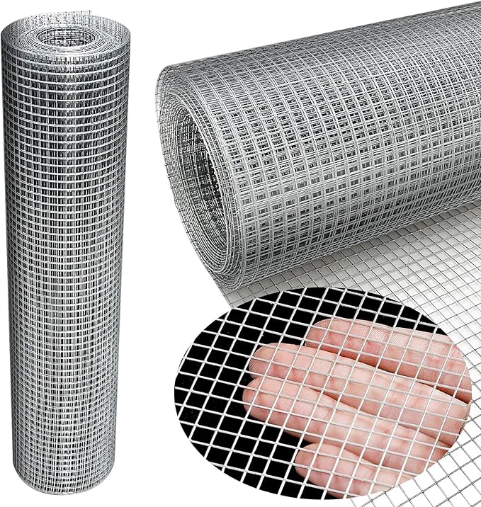 Hardware Cloth 16'' x 20' 1/4 in Galvanized Wire Mesh Roll (23 GA) Chicken Wire Fence Roll for Chicken Pen/coop Fences, Screen mesh, Rabbit/Snake Fences, Poultry enclosures, Handicraft Making, etc.