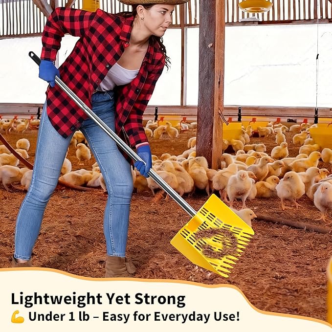 2-in-1 Chicken Poop Scooper & Rake – Adjustable Stainless Steel Handle, Lightweight Plastic Coop Scoop for Cleaning Chicken Coops, Sand, Litter – Chicken Coop Accessories for Backyard Farms
