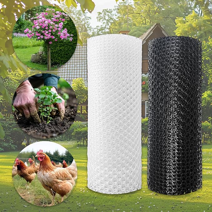 Black Plastic Chicken Wire mesh 15.7IN x 33FT,Plastic Chicken Wire Fencing,Poultry Netting,Plastic mesh for Garden,Balcony Fence,Chicken Wire Frame for Crafts, Floral Mesh.with 100 Ties