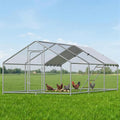Large Metal Chicken Coop with Waterproof and UV-Resistant Cover,Chicken Run Outdoor Walk-in Cage Rabbit Duck Hen House for Yard Farm Use Spire Roof(10' L x 14.8' W x 6.4' H)