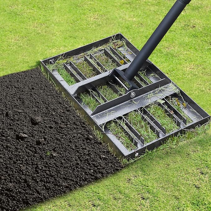 Lawn Leveling rake 17"x9.4" Levelawn Tool with 70.5" Adjustable Long Handle Heavy Duty Landscape Leveling Rake Lawn Leveler Yard Tool for Backyard, Golf Course, Garden, Pasture, Farm