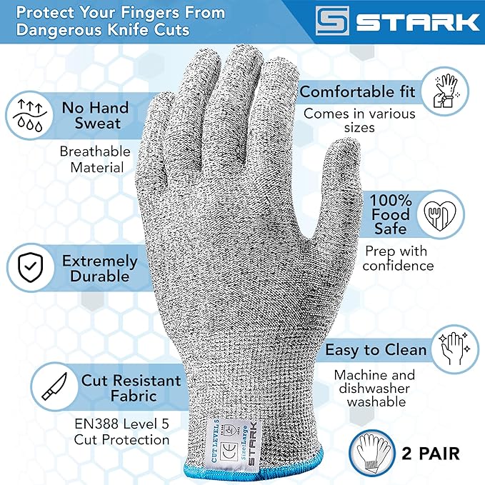 Cut Resistant Gloves, Level 5 Protection, Kitchen Cut Gloves for Meat, Shucking, Fillet, Mandolin Slicing, Carving, 2 Pair, Small