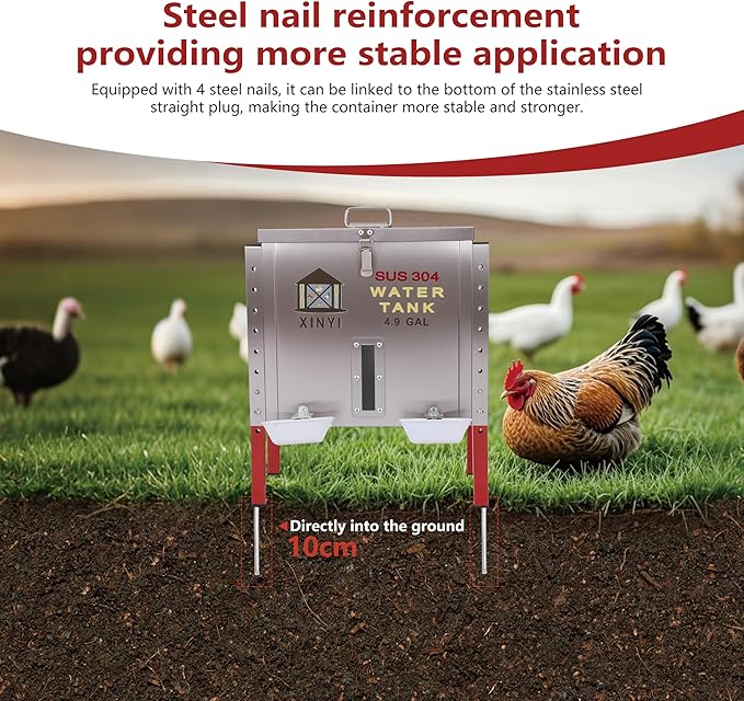 Xinyi 40 lb Stainless Steels Automatic Chicken Waterer, Pet Water Feeder, 4 Aluminum Alloy Water Cups, Remaining Water Quantity Observation Window, Poultry Drinker for Ducks, Goose 4.9 Gallon
