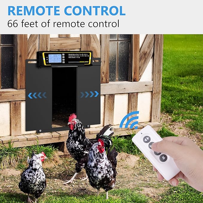Automatic Chicken Coop Door with Timer & Light Sensor，5000mAh Battery & 3.7W Solar Panel，Anti-Pinch Auto coop Door, Weatherproof for Backyard Chicken Coop (Black)