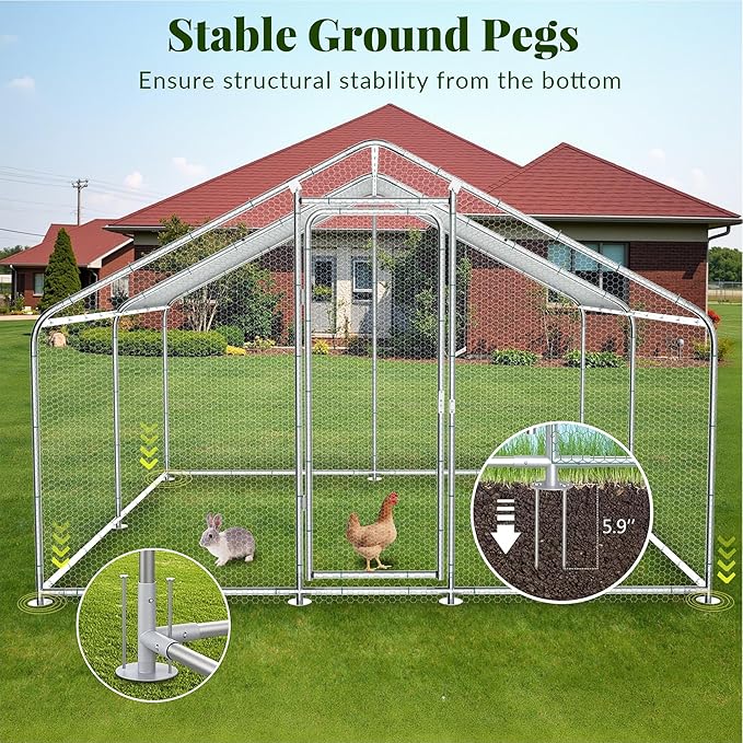 GOJOOASIS Chicken Coop for 20 Chickens Walk-in Chicken Run Large Metal Poultry Cage Outdoor Backyard Hen House for Small Animals with Waterproof Cover (10'L x 10'W x 6.6'H)