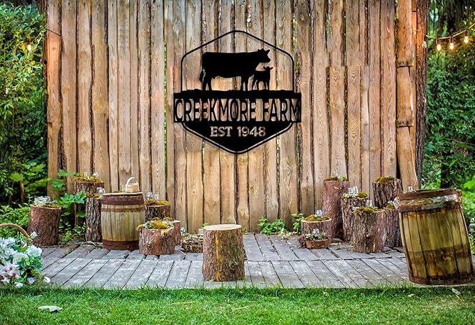 Custom Metal Farm Name Sign, Farmhouse Decor, Personalized Cow Sign, Family Name Sign, Outdoor Wall Decor, Large Customize Decoration, Farm Entrance Sign, Ranch Gate Sign, Barn Sign, Gift for Farmer