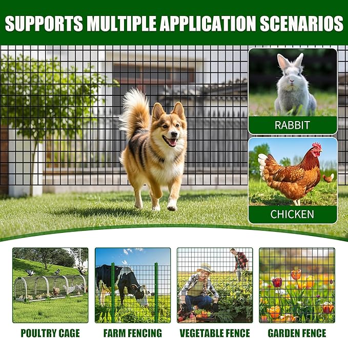 48 in x 50 ft PVC Coated Welded Wire Mesh Fence, 2x3 inch Mesh 15GA Heavy-Duty Roll, Garden Border Fencing for Vegetable Patch, Chicken Coop, Poultry Netting,Pet Fencing & Plant Protection