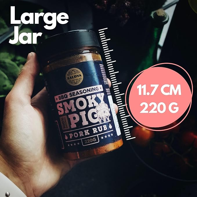 Smoky Pig BBQ Pork Rub - 100% Natural Seasoning - Perfect Blend Of Spices For Smoky BBQ And Grill Pork Dishes - Large Jar (220g)
