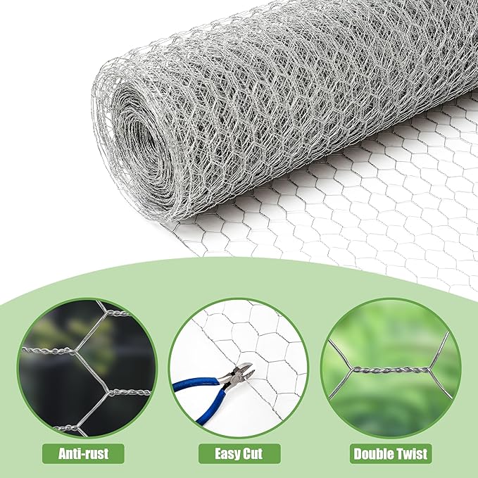 HITTITE Chicken Wire Fencing Mesh, 18 Inch x 100Feet Metal Floral Chicken Wire Fence for Crafts, Hexagonal Galvanized Garden Fence Poultry Netting for Chicken Coop Barrier Rabbit Cage