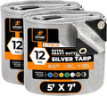 Heavy Duty Silver Poly Tarp 5' X 7' (2-Pack) - Multipurpose Protective Cover - Durable, Waterproof, Weather Proof, Rip and Tear Resistant - Extra Thick 12 Mil Polyethylene - by Xpose Safety
