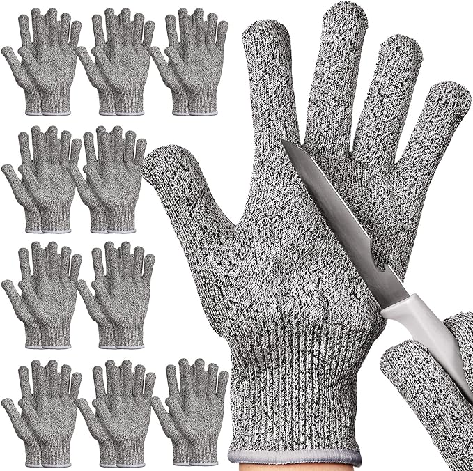 Chuarry 10 Pairs Cut Resistant Gloves Cutting Proof Gloves Level 5 Protection Kitchen Cuts Glove for Shucking Fish(Small,Gray)