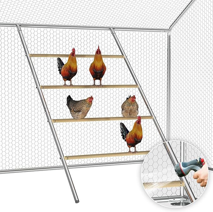 Chicken Roosting Perch - Heavy Duty 4-Tier Metal & Wood Chicken Roost Bars, Large Cock Coop Accessory - Easy Install (55" L x 40" W) for Backyard Poultry, Hens & Farm Pens
