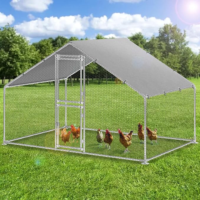 DWVO Large Metal Chicken Coop for 10 Chickens, 6.6 x 9.8 x 6.4 ft Walk-in Poultry Cage Chicken Run for Yard Outdoor with Waterproof and Anti-UV Cover Duck House Chicken Pen