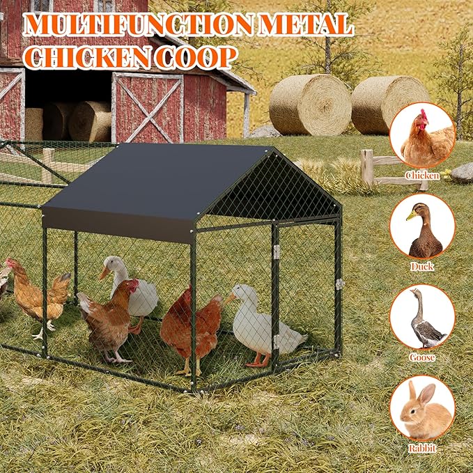 Large Metal Chicken Coop Run for 8-12 Chickens, Chicken Runs for Yard Run Hen House with Waterproof Anti-UV Cover, Portable Chicken, Coop for Outdoor Chicken Rabbit Duck, Black, 120"×40"×40"
