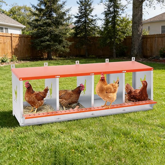 Chicken Nesting Boxes，Nesting Boxes for Chicken Coop 4 Compartment Chicken Laying Boxes with Soft Chicken Nesting Pads &Vented Holes,Nest Box Wall Mount for Hens, Ducks, Birds Orange