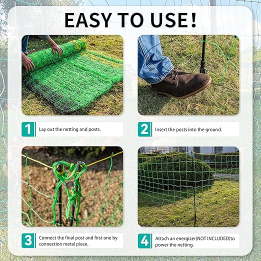 Electric Fence Netting - 47.2" H x 164' L, Portable Movable Livestock Nets Mesh for Lambs, Dogs, Deer, Larger Animals Electric Fencing for Backyards, Homesteaders, Farms Ranches, and Gardens