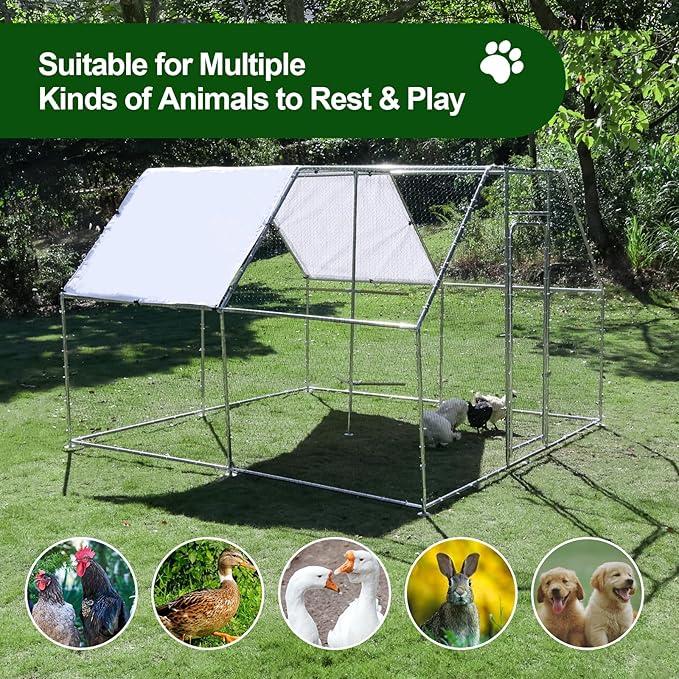 Large Metal Chicken Coop 9.8 x 9.8 x 6.6 ft Walk in Chicken Runs for Yard with Cover & Perch, Chicken House for Duck Rabbit, Chicken Pen for Outdoor Backyard