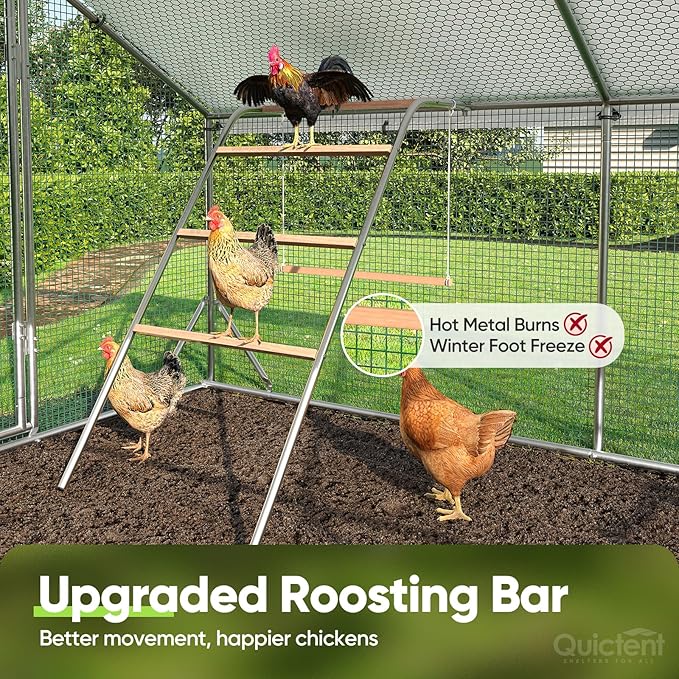 Quictent Large Metal Chicken Coop Run for 20+ Poultry with Climbing Perch, Side Hardware Cloth & Cover, Advanced Series Outdoor Walk-in Cage Hen Duck Rabbit Dog Pen Yard Farm House, 12x9x6.6FT
