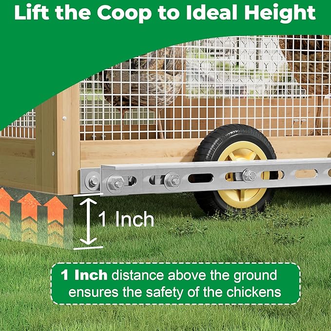 Forestchill Chicken Coop Wheels Kit with Handles, 4 Pack Heavy Duty Casters with Handles, Universal Chicken Tractor Wheel Kit for Easy Lift & Move, Portable Chicken Coop Accessories