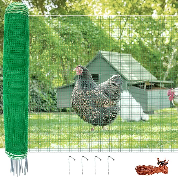Non Electric Fence Netting 36" x 50', Boundary Fence with Double Spiked Posts&Windproof Kit, Portable Poultry Fence for Dogs, Chickens, Ducks, Turkeys Suitable in Backyard, Garden