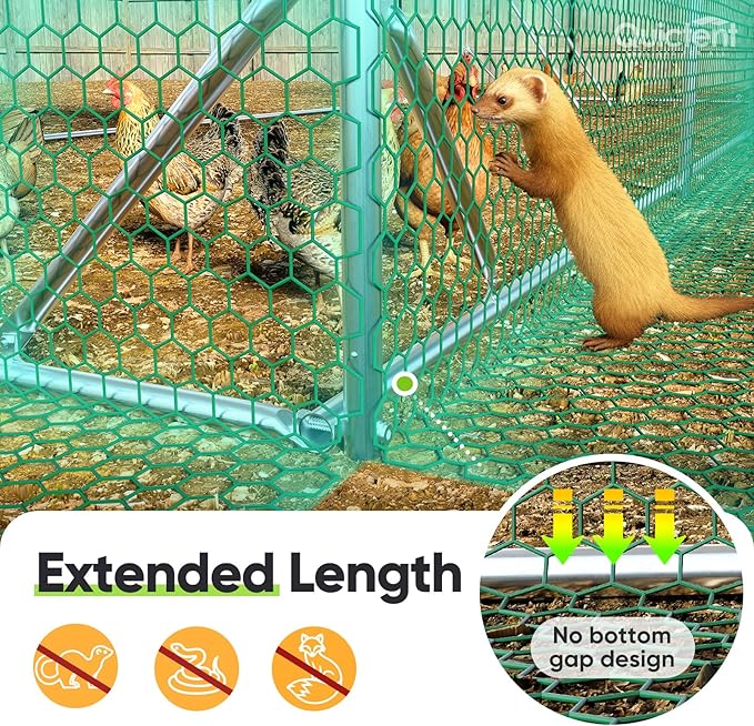 Quictent Essential Series 24x9x6.6ft Metal Chicken Coop Run with Climbing Ladder, Walk-in Outdoor Poultry Cage with PVC Coated Chicken Wire, Hen Duck Rabbit Farm House, Waterproof Anti-UV Cover