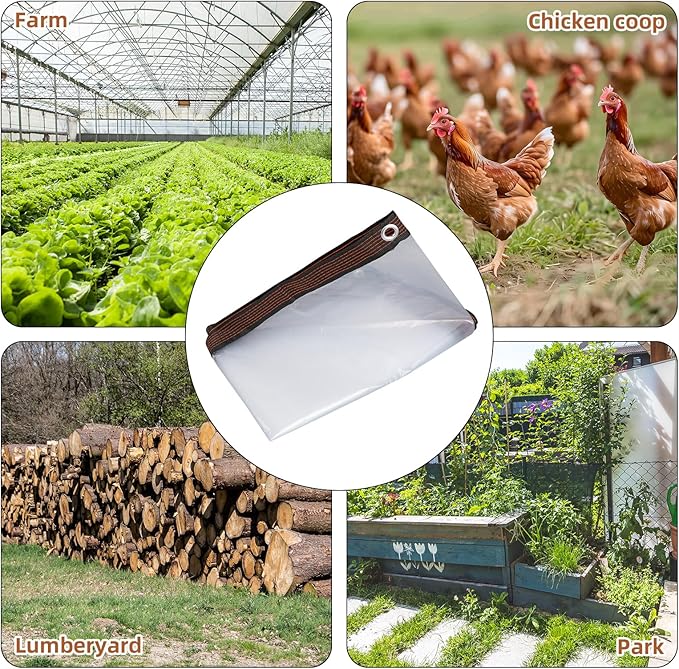 2pcs Chicken Coop Cover Tarpaulin, 3x1m/9.84x3.28 Feet Waterproof Clear Tarp for Chicken Coop with 30 Cable Ties Heavy Duty PVC Plastic Pheasantry Runway Cover Wrap for Outdoor Farm Shed