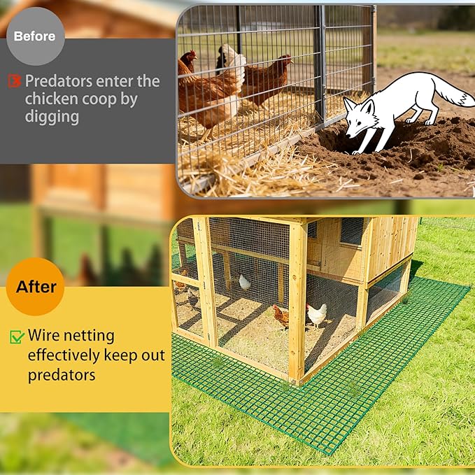 Chicken Coop Predator Proof Wire Mesh, Poultry Bottom Barrier Netting, Anti-Digging Skirt Predator Apron, 11.6" x 65 Ft Total