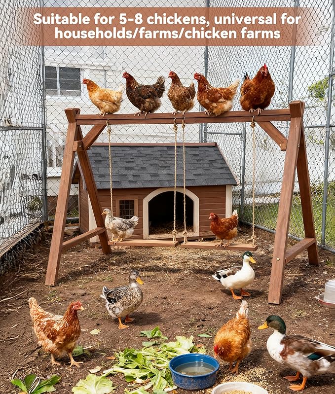 Chicken Roosting Bars, 50inch Long Chicken Perch with 2 Swings, Stable & Ideal for Pet's Healthy and Play, Fit for 6-8 Chickens