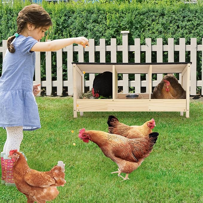 COZIWOW Chicken Nesting Boxes 3 Compartment-Waterproof Asphalt roof, Easy to Install, Wooden Nesting Boxes for Chicken Coop, Egg Laying Boxes for Hens,Ducks,Poultry,Rabbit,Squirrel