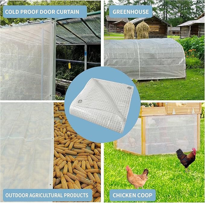 TARPAL 3'x3'（2pack Clear White Tarp Heavy Duty Waterproof 12mil with Grommets or Zip Ties for Small Greenhouse for Outdoors Garden,Farm,Chicken Coops