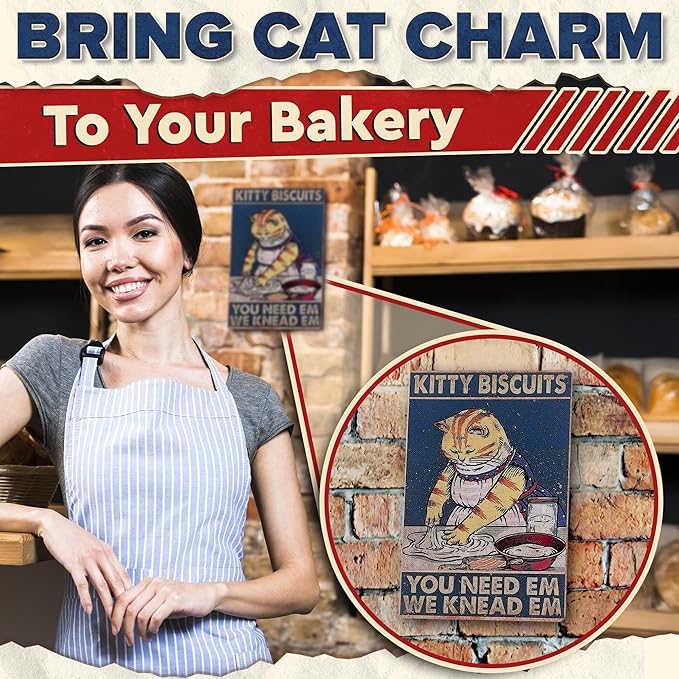 Kitty Biscuits Metal Sign - 8x12" Cat Signs Home Decor for Kitchen, Bedroom & Living Room, Funny Cat Decor, Great for Home and Commercial Spaces, Great as Charming Valentines Day Gifts for Cat Lovers