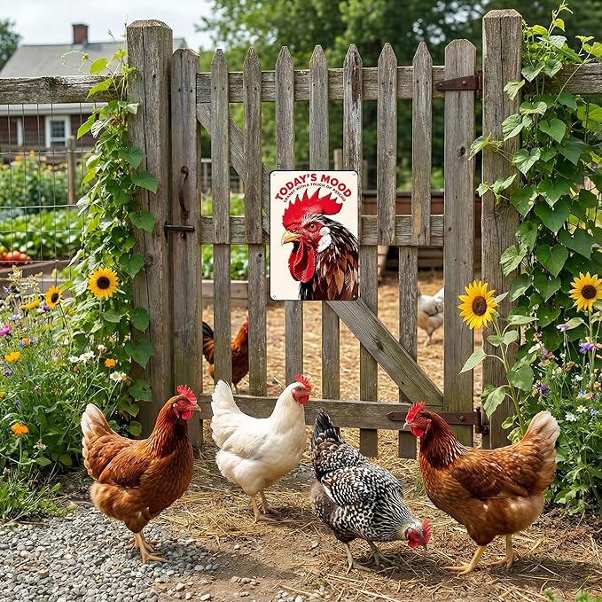 Funnysign Chicken Gifts Vintage Chicken Today's Mood Tin Sign for Chicken Coop Farm Kitchen Garden Yard Decor 8x12 inch (3914)