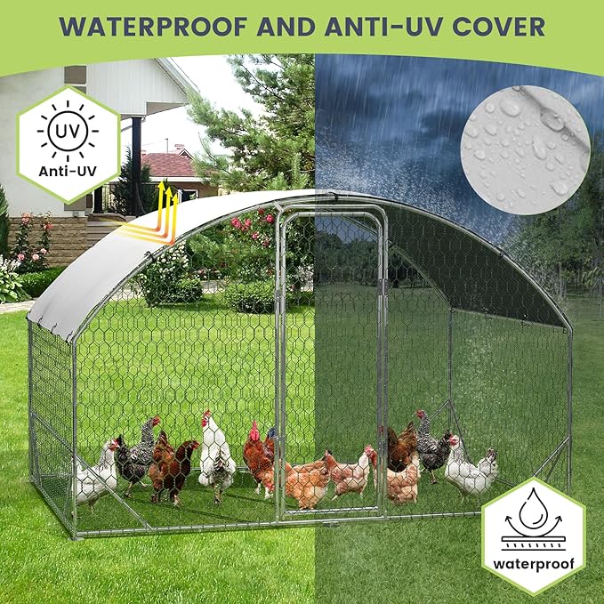Garvee Metal Large Chicken Coop, Chicken Run for Yard with Strengthen Support, Outdoor Poultry Cage with Waterproof and Anti-Ultraviolet Cover for Outdoor Farm Use(9.8 ft W x 6.5 ft L x 6.5 ft H