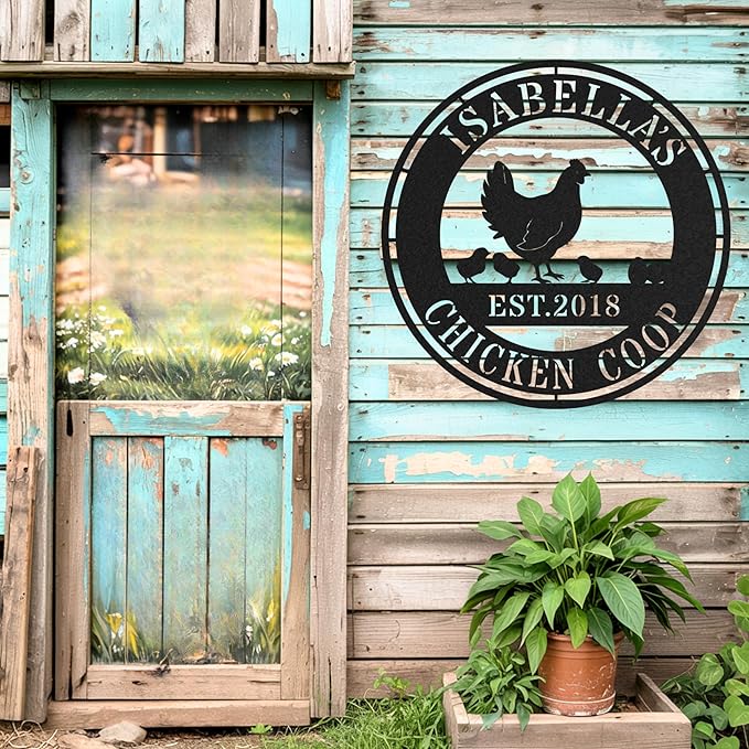 Customizable Chicken Coop Sign, Personalized Henhouse Wall Decor, Metal Farm Wall Art, Outdoor Gift for Urban Farmers, Custom Chicken House Name Sign