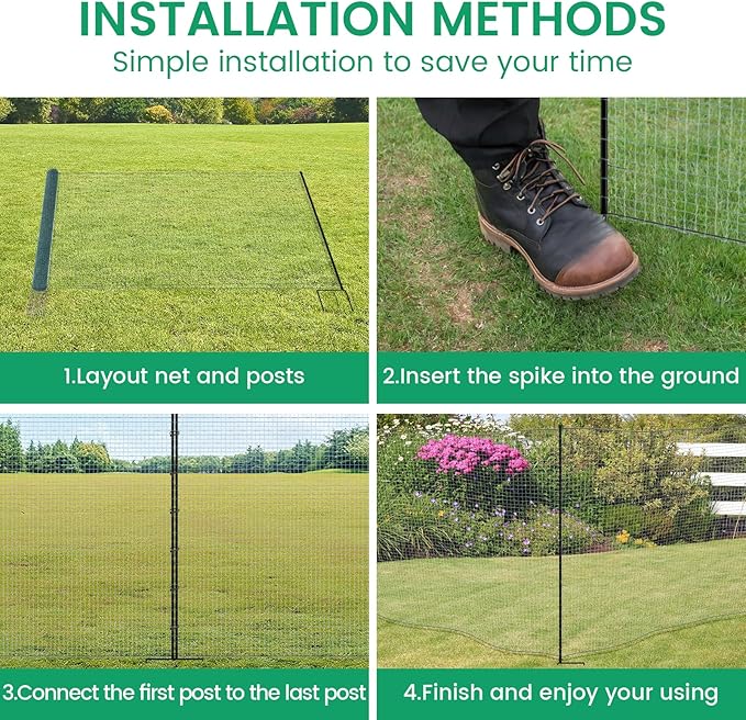 Non Electric Fence Netting 40" x100', Boundary Fence with Double Spiked Posts, Portable Poultry Fence All-Purpose Fencing for Dogs, Chickens, Ducks, Turkeys Suitable in Backyard, Garden, Farm