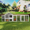 Large Wooden Chicken Coop Outdoor Hen House with Run, Waterproof Roof & Nesting Box, Secure Lock, Removable Tray, Ramp & Perch for 2–4 Chickens or Small Pets (Gray, 113.5")