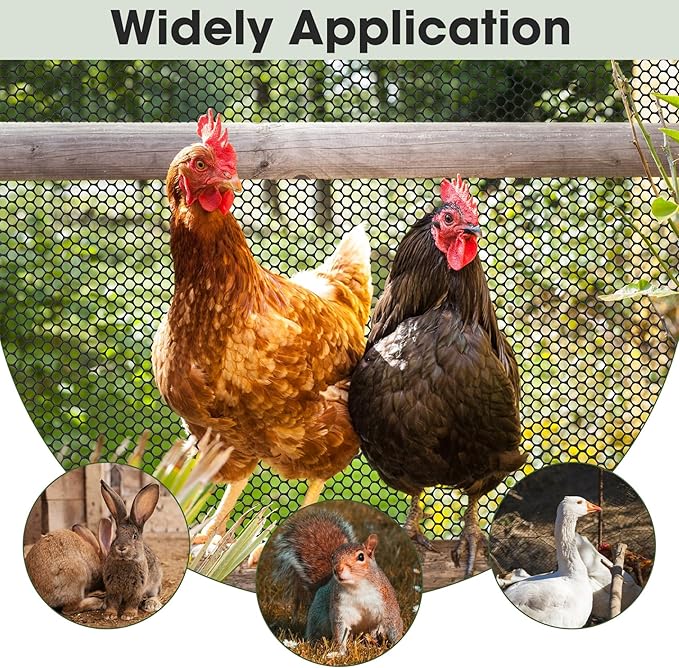 Unves Chicken Wire Plastic Mesh, 15.7IN x 16.4FT Fencing for Poultry Floral Dogs Rabbit Pets Barrier Netting, 0.35" Mesh Hexagonal Plastic Fence Roll, Black