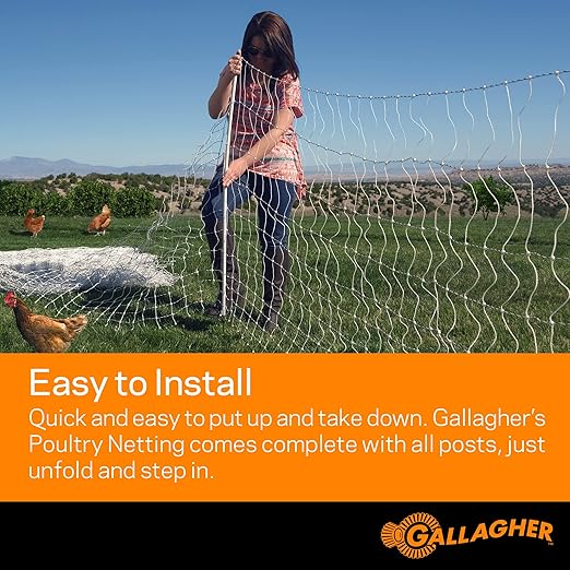Gallagher 48" x 164' Electric Poultry Netting | Chicken Fence Repels Predators, 9 Mixed Metal Strands for 48x More Conductivity and Consistent Voltage, Sturdy Wire Fencing Keeps Poultry Safe