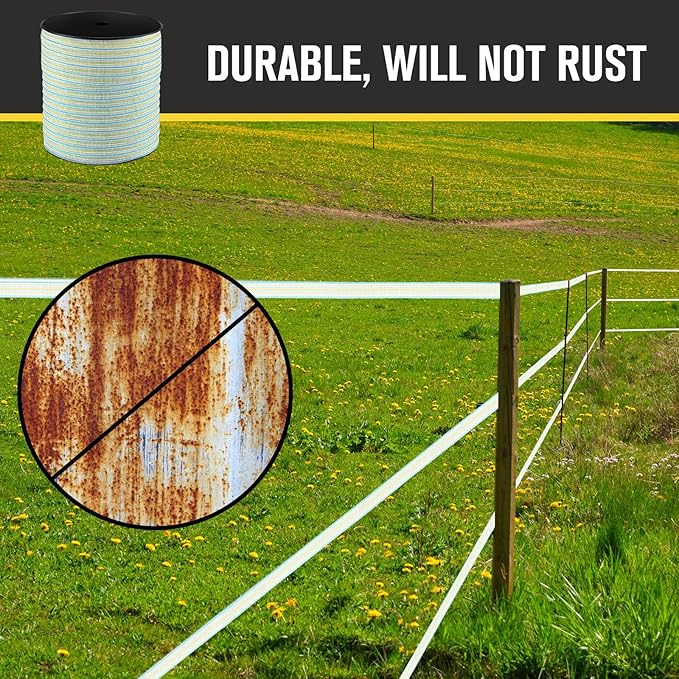 1 Roll 3/4 Inch x 2000 ft Electric Fence Tape for Livestock Polytape Fencing Horse Fence with High Visibility(Green)