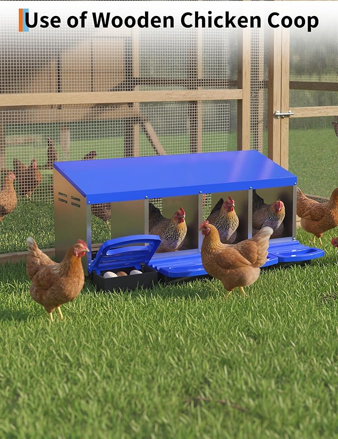 Chicken Nesting Boxes, 4 Hole Metal Rollaway Nest Box for Laying Hens with Cleanable Pull-Out Trays Wall Mount or Placed Design for Easy Egg Collection & Cleaning