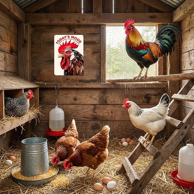 Funnysign Chicken Gifts Vintage Chicken Today's Mood Tin Sign for Chicken Coop Farm Kitchen Garden Yard Decor 8x12 inch (3914)