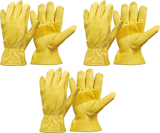 Nobrand Leather Work Gloves Stretchable Wrist Tough Cowhide Safe Working Glove (3, Large)